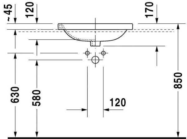 Duravit DuraStyle – Einbauwaschtisch, 560×455 Mm, 1 Hahnloch, Weiß 0374560000 4