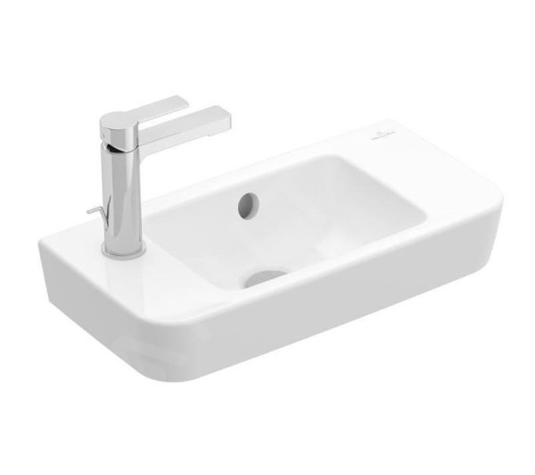 Villeroy & Boch O.novo – Handwaschbecken Compact 500×250 Mm, Mit Überlauf, 1 Hahnloch Links, CeramicPlus, Alpinweiß 4342L5R1 1