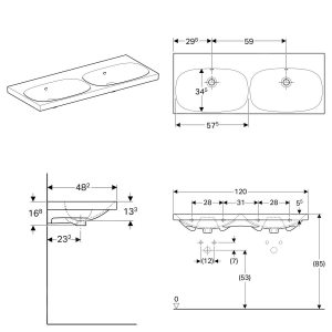 Geberit Acanto – Doppelwaschtisch 1200×482 Mm, Ohne Hahnloch, Mit Überlauf, Weiß 500.628.01.2 7
