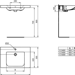 Ideal Standard Connect Freedom – Waschtisch 600×560 Mm, 1 Hahnloch, Mit Ideal Plus, Weiß E5482MA 7