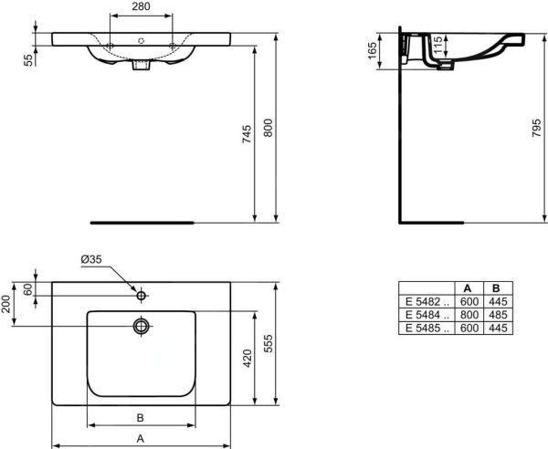 Ideal Standard Connect Freedom – Waschtisch 600×560 Mm, 1 Hahnloch, Mit Ideal Plus, Weiß E5482MA 3