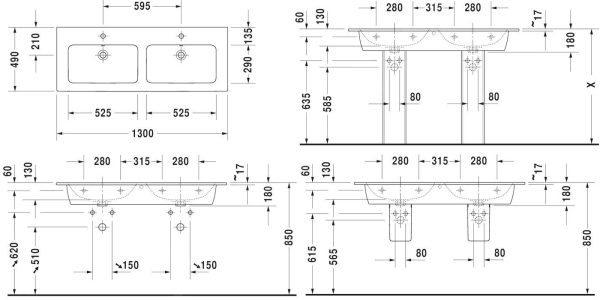 Duravit ME By Starck – Doppelwaschtisch-Möbel 1300×490 Mm, Mit Überlauf, Ohne Hahnloch, Weiß 2336130060 3
