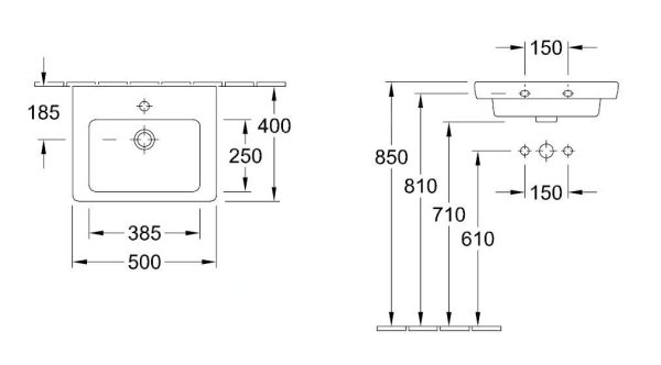 Villeroy & Boch Subway 2.0 – Einbauhandwaschbecken 500×400 Mm, Mit Überlauf, 1 Hahnloch, Mit CeramicPlus, Weiß 73155GR1 3
