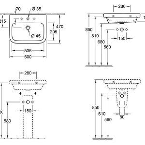 Villeroy & Boch Architectura – Waschbecken, 600×420 Mm, Ohne Überlauf, Ohne Hahnloch, Alpinweiß 41886101 7