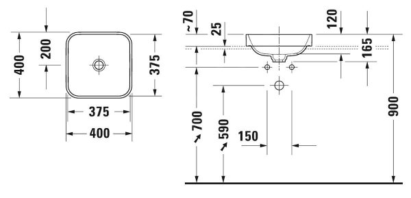 Duravit Happy D.2 Plus – Einbauwaschtischschale 400×400 Mm, Alpinweiß 2359400000 3