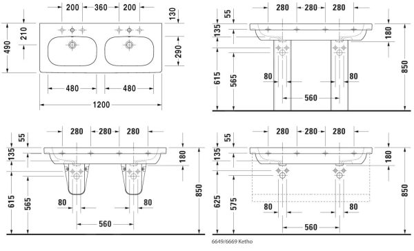 Duravit D-Code – Möbel-Doppelwaschtisch 1200×490 Mm, Mit 1 Hahnloch, Alpinweiß 03481200002 3