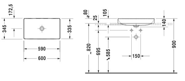 Duravit DuraSquare – Waschtischschale 600×335 Mm, DuraCeram, Mit WonderGliss, Alpinweiß 23556000001 3