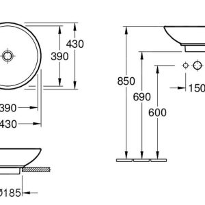 Villeroy & Boch Loop&Friends – Unterbauwaschtish, Ohne Hahnloch, Durchschnitt 380 Mm, Weiß, Mit Überlauf 51440001 9