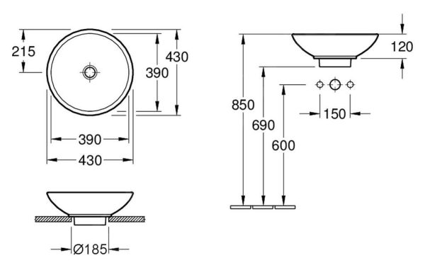 Villeroy & Boch Loop&Friends – Unterbauwaschtish, Ohne Hahnloch, Durchschnitt 380 Mm, Weiß, Mit Überlauf 51440001 3