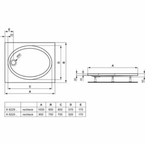 Ideal Standard Brausewanne AQUA K6229 Rechteck 1000x800mm Weiss, K622901 6