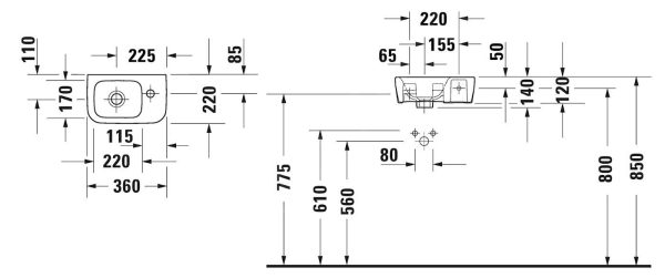 Duravit DuraStyle – Handwaschbecken 360×220 Mm, Mit 1 Hahnloch Rechts, Alpinweiß 0713360000 3