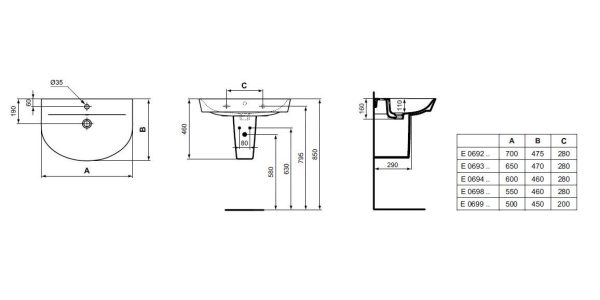 Ideal Standard Connect Air – Waschtisch 600×460 Mm, Mit Überlauf, Hahnloch, Mit Ideal Plus, Weiß E0694MA 3