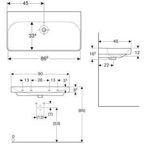 Geberit Smyle Square – Waschtisch 900×480 Mm, Mit Überlauf, Ohne Hahnloch, Weiß 500.250.01.1 7
