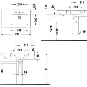 Duravit ME By Starck – Möbelwastisch Asymetrisch 830×490 Mm, 1 Hahnloch Rechts, WonderGliss, Weiß Matt 23468332001 9