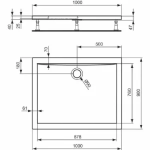 Ultraflache Duschwanne 90×100 H4 Ideal Standard 6