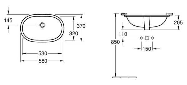 Villeroy & Boch O.novo – Unterbauwaschtish, Ohne Hahnloch, Mit Überlauf, 530 Mm X 320 Mm, Weiß, Mit Ceramicplus 416250R1 3