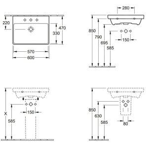 Villeroy & Boch Avento – Möbelwaschtisch 600×470 Mm, Mit Überlauf, Mit Hahnloch, CeramisPlus, Stone White 415860RW 9