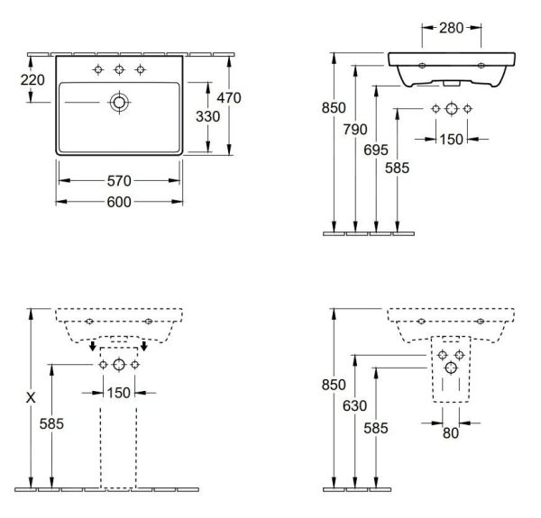 Villeroy & Boch Avento – Möbelwaschtisch 600×470 Mm, Mit Überlauf, Mit Hahnloch, CeramisPlus, Stone White 415860RW 3