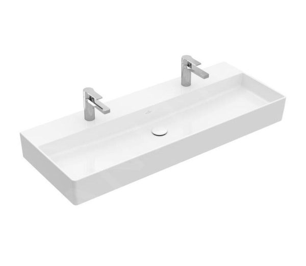 Villeroy & Boch Memento 2.0 – Schrank-Doppelwaschbecken 1200×470 Mm, Ohne Überlauf, 2 Hahnlöchern, CeramicPlus, Alpinweiß 4A22CG01 1