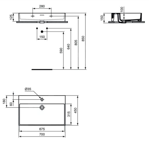 Ideal Standard Extra – Aufsatzwaschtisch 700×450 Mm, Mit Überlauf, Hahnloch, Weiß T389401 3