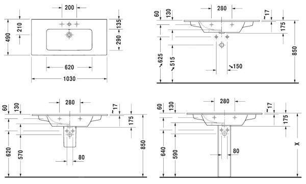 Duravit ME By Starck – Möbelwaschtisch 1030×490 Mm, Ohne Hahnloch, Alpinweiß 2336100060 3
