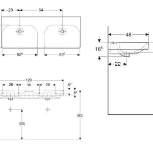Geberit Smyle Square – Doppelwaschtisch 1200×480 Mm, Mit Überlauf, Ohne Hahnloch, Weiß 500.224.01.1 7