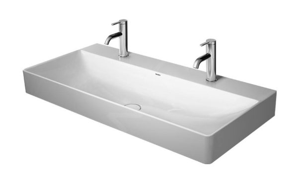 Duravit DuraSquare – Doppelwaschbecken 1000×470 Mm, Mit 2 Hahnlöcher, DuraCeram, Mit WonderGliss, Alpinweiß 23531000431 1