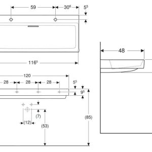 Geberit ONE – Möbeldoppelwaschtisch 1200x480x142 Mm, Verdeckter Überlauf, 2 Hahnlöcher, Waagerechter Abgang, KeraTect, Weiß 505.049.00.1 7