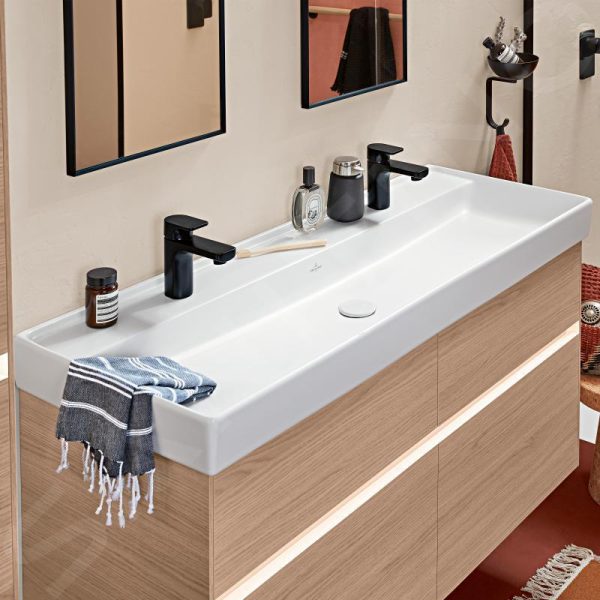Villeroy & Boch Collaro – Möbelwaschtisch, 1200×470 Mm, Ohne Überlauf, 2 Hahnlöchern, CeramicPlus, Stone White 4A33C1RW 5