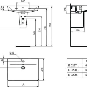 Ideal Standard Connect Air – Waschbecken Cube 550x460x160 Mm, Mit 1 Hahnloch, Weiß E029901 10