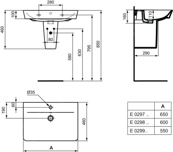 Ideal Standard Connect Air – Waschbecken Cube 550x460x160 Mm, Mit 1 Hahnloch, Weiß E029901 3
