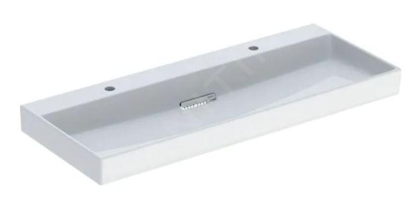 Geberit ONE – Möbeldoppelwaschtisch 1200x480x142 Mm, Verdeckter Überlauf, 2 Hahnlöcher, Waagerechter Abgang, KeraTect, Weiß 505.049.00.1 1