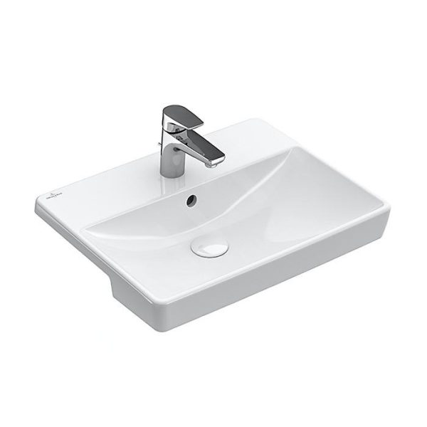 Villeroy & Boch Avento – Halbeinbauwaschtisch Ohne Überlauf, 3 Hahnlöchern, 550 X 360 Mm – Mit CeramicPlus, Alpinweiß 4A0655R1 1