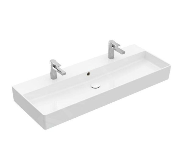 Villeroy & Boch Memento 2.0 – Doppelwaschbecken 1200×470 Mm, Mit Überlauf, 2 Hahnlöchern, CeramicPlus, Alpinweiß 4A22C4R1 1