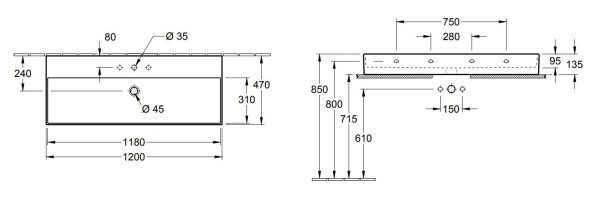 Villeroy & Boch Memento 2.0 – Möbelwaschtisch 1200×470 Mm, Ohne Überlauf, Mit Hahnloch, Alpinweiß 4A22CL01 3