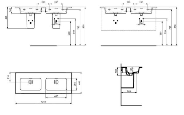 Ideal Standard Strada II – Doppelwaschtischunterschrank 1240×460 Mm, Ohne Hahnloch, Weiß T363601 3