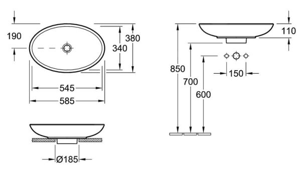Villeroy & Boch Loop&Friends – Aufsatzwaschbecken, 585×380 Mm, Ohne Überlauf, Ohne Hahnloch, CermaicPlus, Alpinweiß 515101R1 3