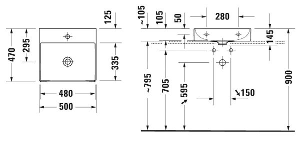 Duravit DuraSquare – Möbelwaschtisch 500×470 Mm, DuraCeram, Alpinweiß 2353500079 3