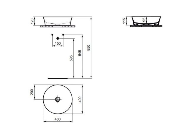Ideal Standard Ipalyss – Waschbecken, Durchmesser 400 Mm, Ohne Überlauf, Weiß Matt E1398V1 3