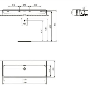 Ideal Standard Conca Ceram – Aufsatzwaschtisch 1200×450 Mm, Mit Überlauf, Ohne Hahnloch, Weiß T384101 9