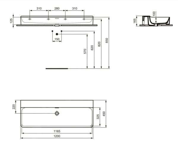 Ideal Standard Conca Ceram – Aufsatzwaschtisch 1200×450 Mm, Mit Überlauf, Ohne Hahnloch, Weiß T384101 3