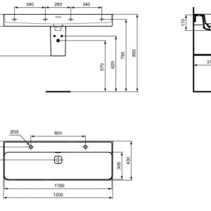 Ideal Standard Strada II – Waschtisch 1200×430 Mm, 2 Hahnlöcher, Mit Ideal Plus, Weiß T3648MA 6