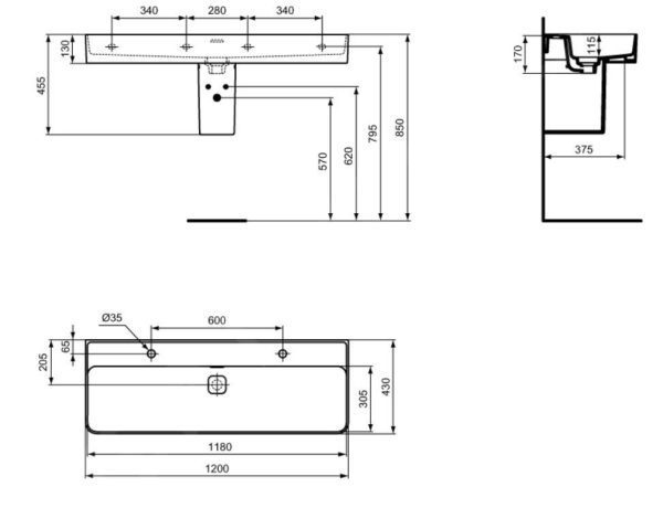 Ideal Standard Strada II – Waschtisch 1200×430 Mm, 2 Hahnlöcher, Mit Ideal Plus, Weiß T3648MA 3