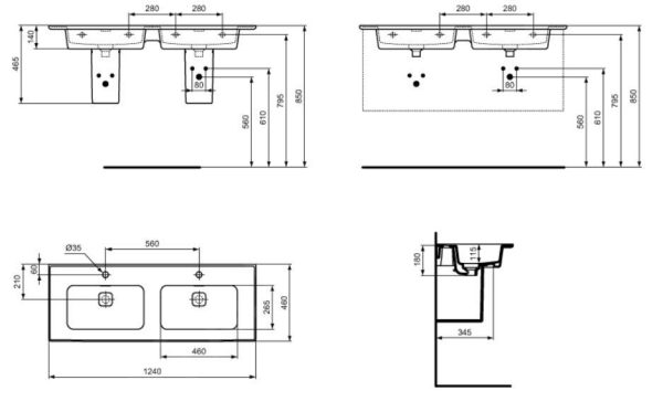 Ideal Standard Strada II – Doppelwaschtischunterschrank 1240×460 Mm, 2 Hahnlöcher, Mit Ideal Plus, Weiß T3005MA 3