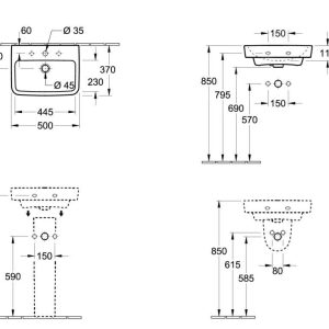 Villeroy & Boch O.novo – Handwaschbecken 500×370 Mm, Mit Überlauf, 1 Hahnloch, Alpinweiß 43445001 6