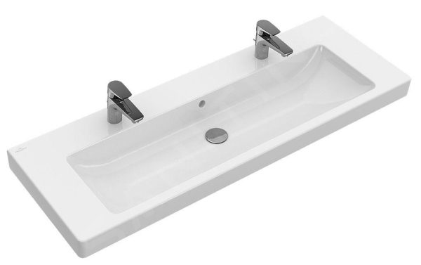 Villeroy & Boch Subway 2.0 – Möbelwaschtisch 1300×470 Mm, Mit Überlauf, Mit Hahnlöchern Für 2 Amaturen, Ceramicplus, Weiß 7176D2R1 1